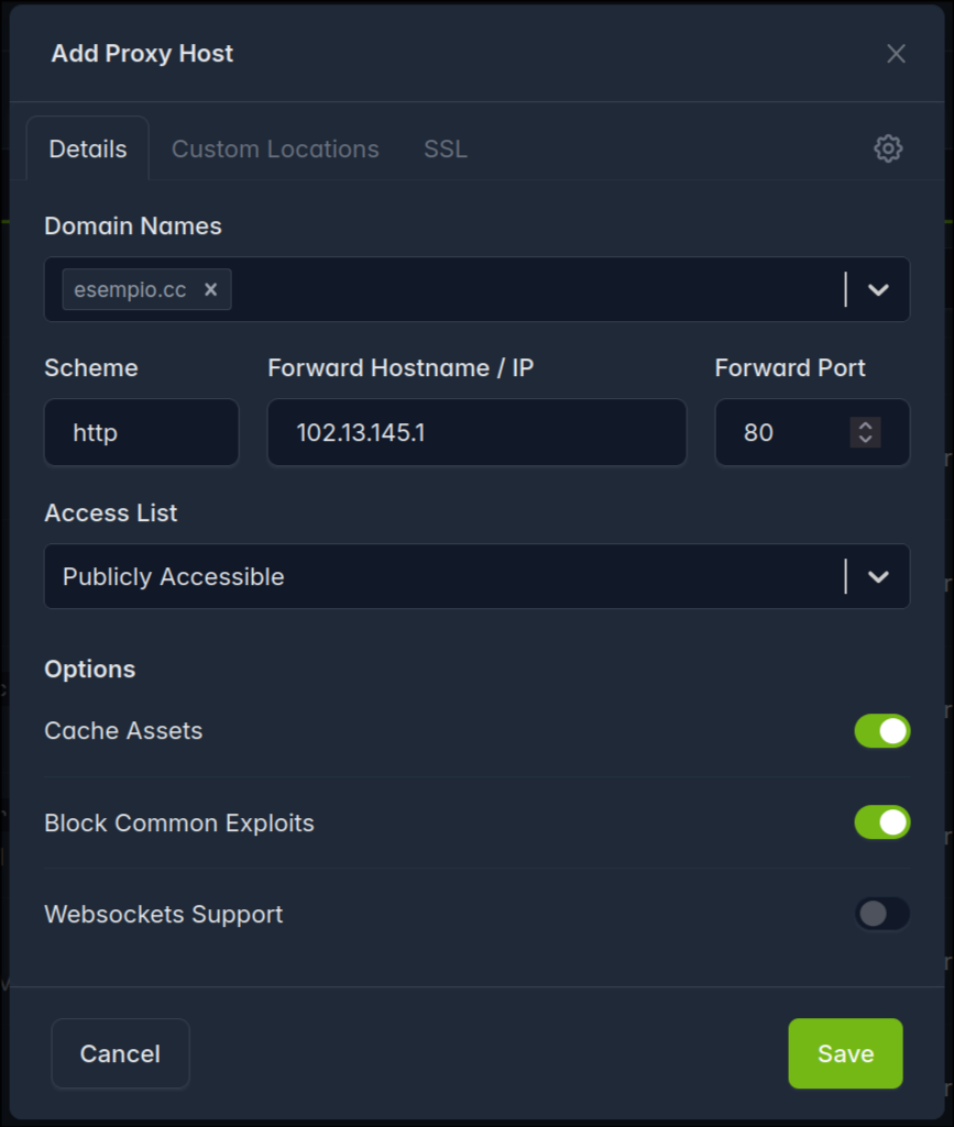 Interfaccia Proxy Hosts