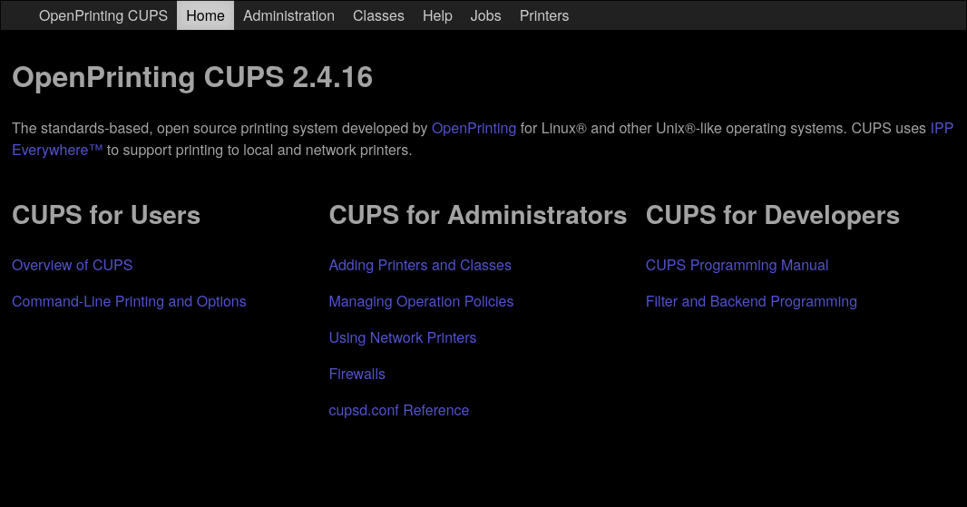 Interfaccia web di CUPS